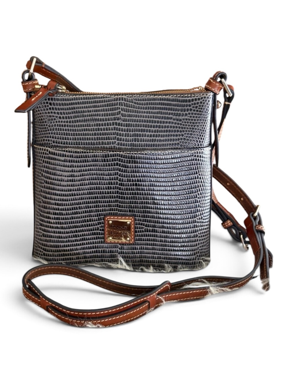 NWOT Dooney & Bourke Gray Lizard-Embossed Letter Carrier Crossbody Bag
